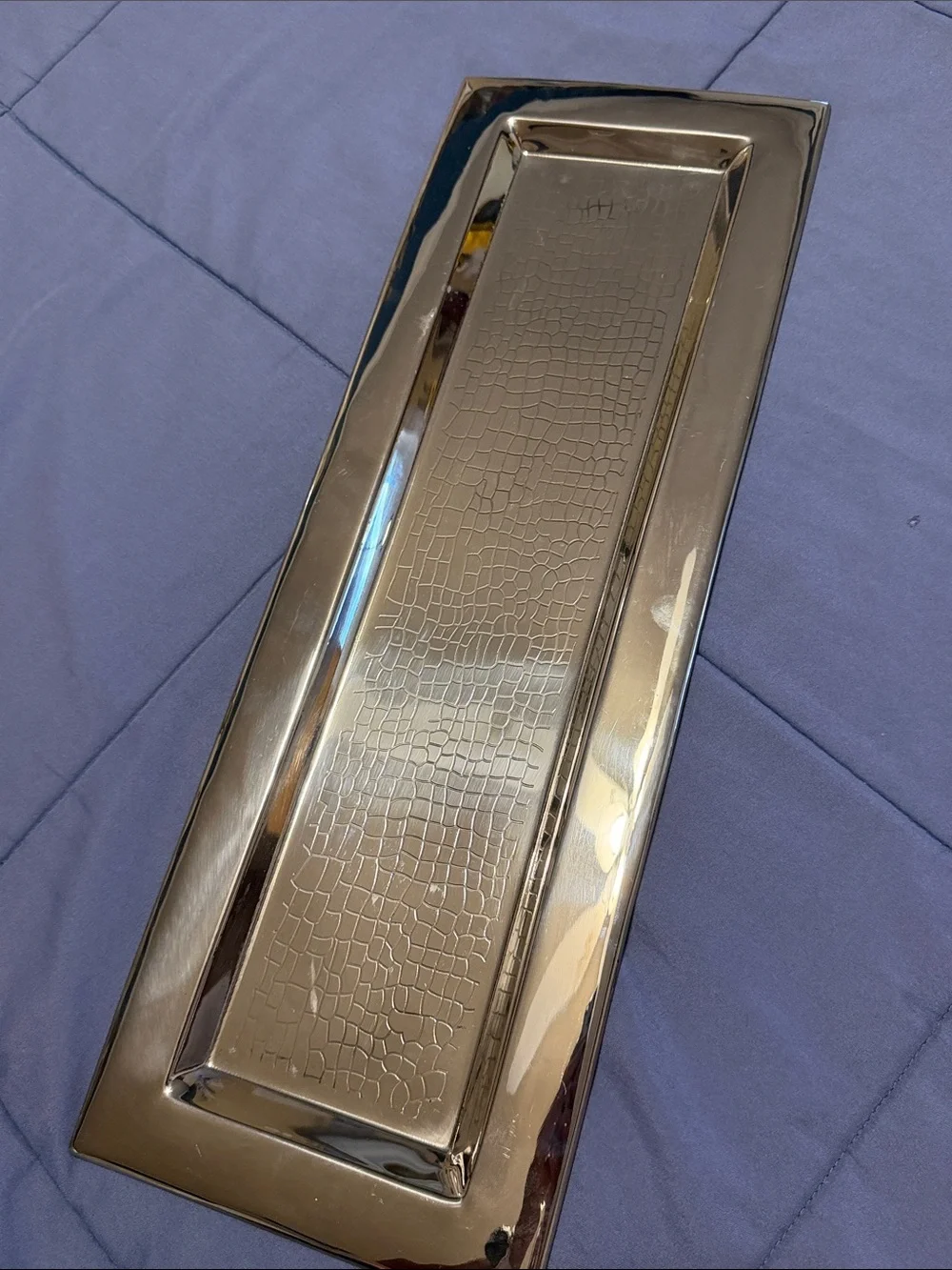 Gold Rectangular Vanity Tray with Croc-Texture Center